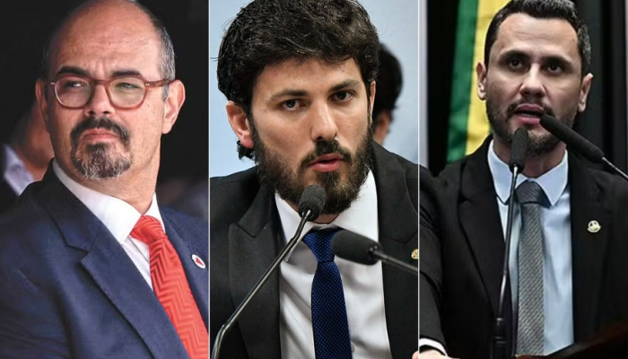 Governador de Minas Mateus Simões, ex-secretário estadual da Casa Civil Marcelo Aro e senador C...