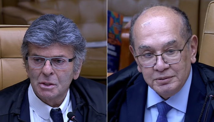 Os ministros Luiz Fux e Gilmar Mendes na sessão extraordinária para julgamento sobre as mensage...