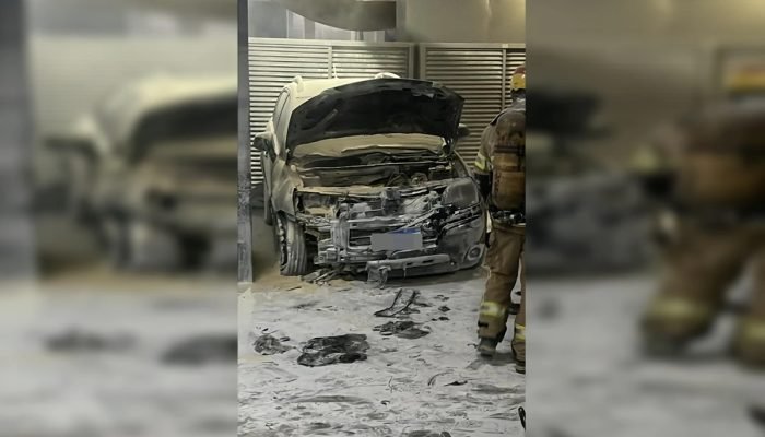 1 de 1 incendio-carro-garagem-riacho-fundo - Foto: Material cedido ao Metrópoles